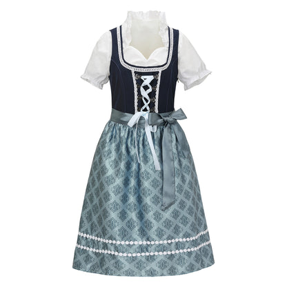 Oktoberfest Blue Dirndl Dress with Blouse & Apron