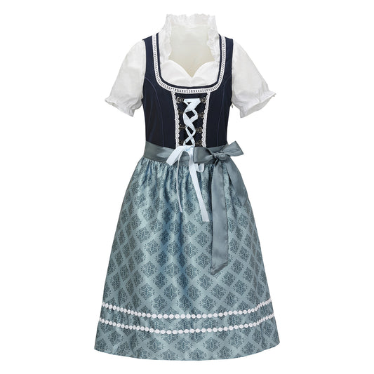 Oktoberfest Blue Dirndl Dress with Blouse & Apron