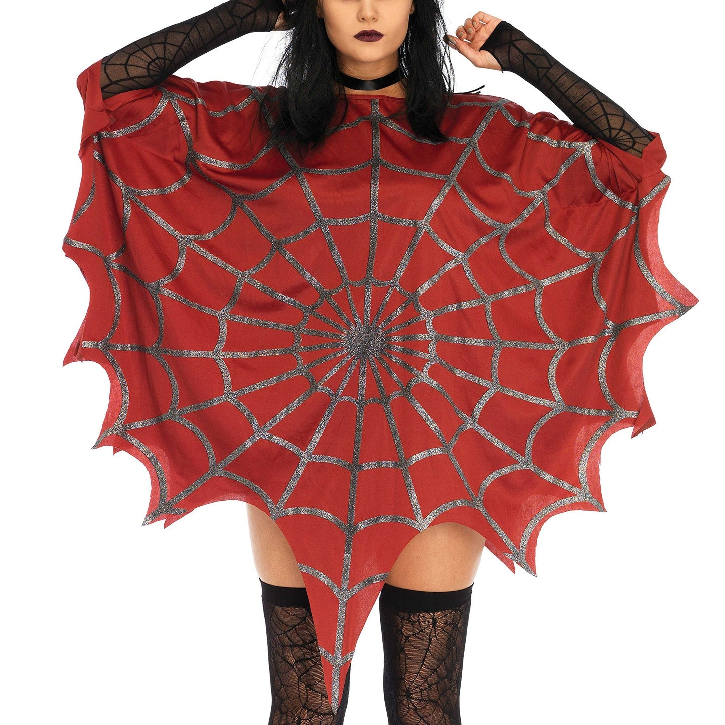 Women's Red Spider Web Poncho Costume