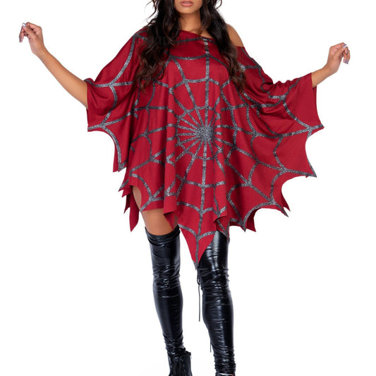 Women's Red Spider Web Poncho Costume
