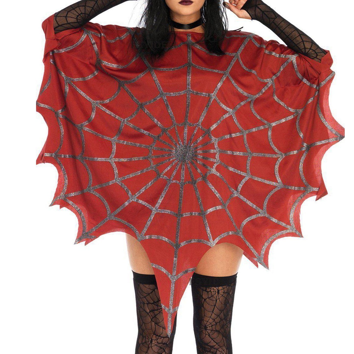 Women's Red Spider Web Poncho Costume