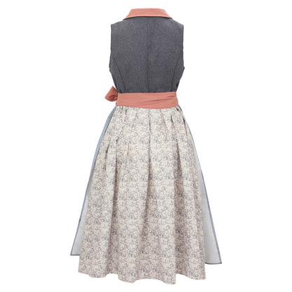 Oktoberfest Grey Elegant Dirndl Dress with Apron