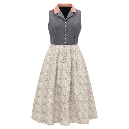 Oktoberfest Grey Elegant Dirndl Dress with Apron