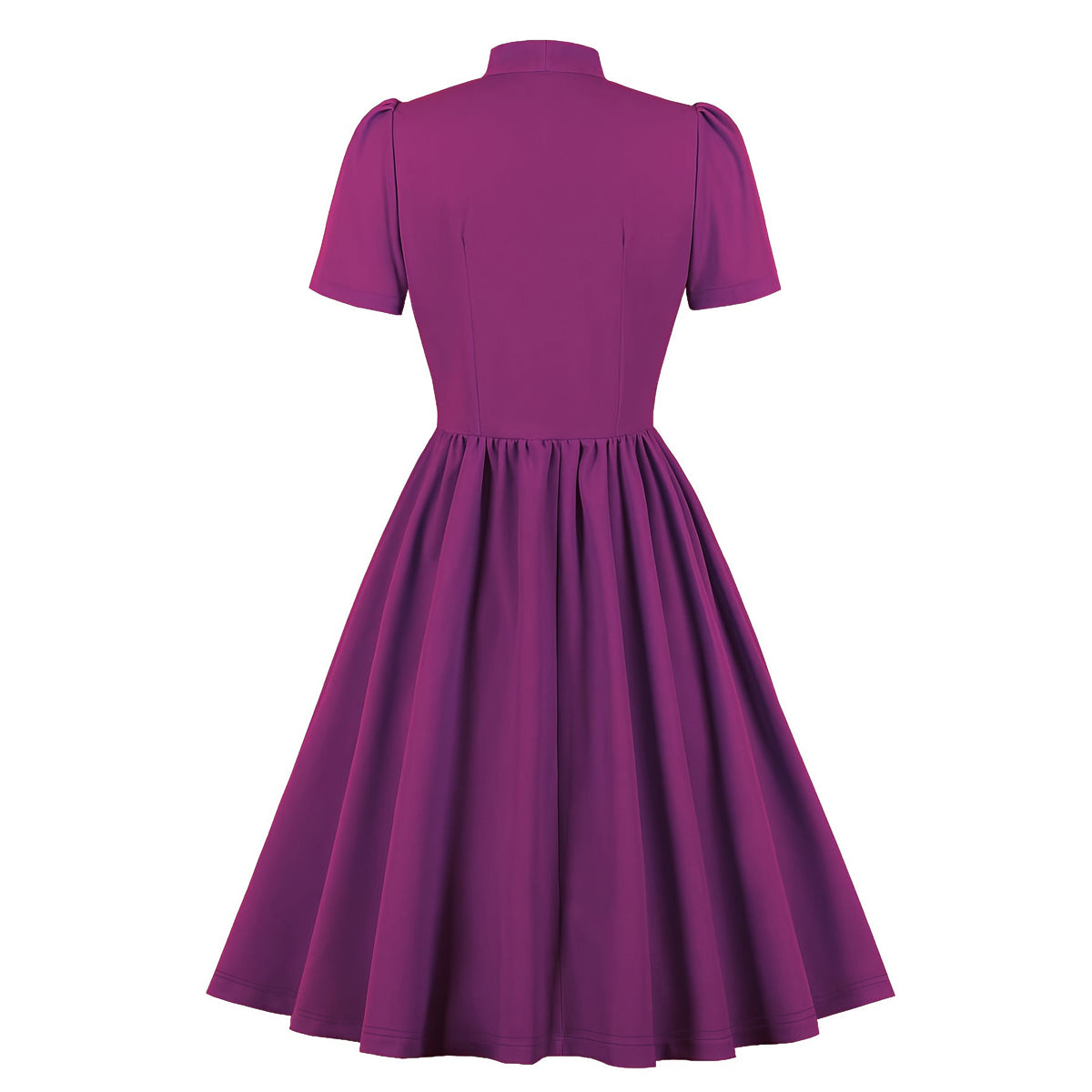 Women's 1950s Solid Teal Bow Tie Neck Button Down A-Line Tea Dress