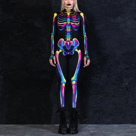 Skull Skeleton Rainbow Full Body Catsuit