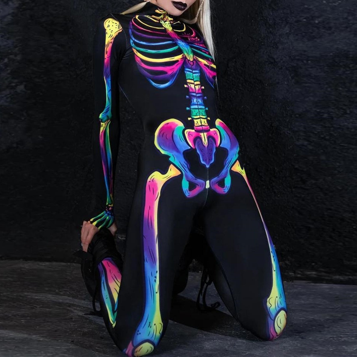 Skull Skeleton Rainbow Full Body Catsuit