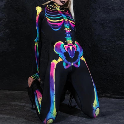 Skull Skeleton Rainbow Full Body Catsuit