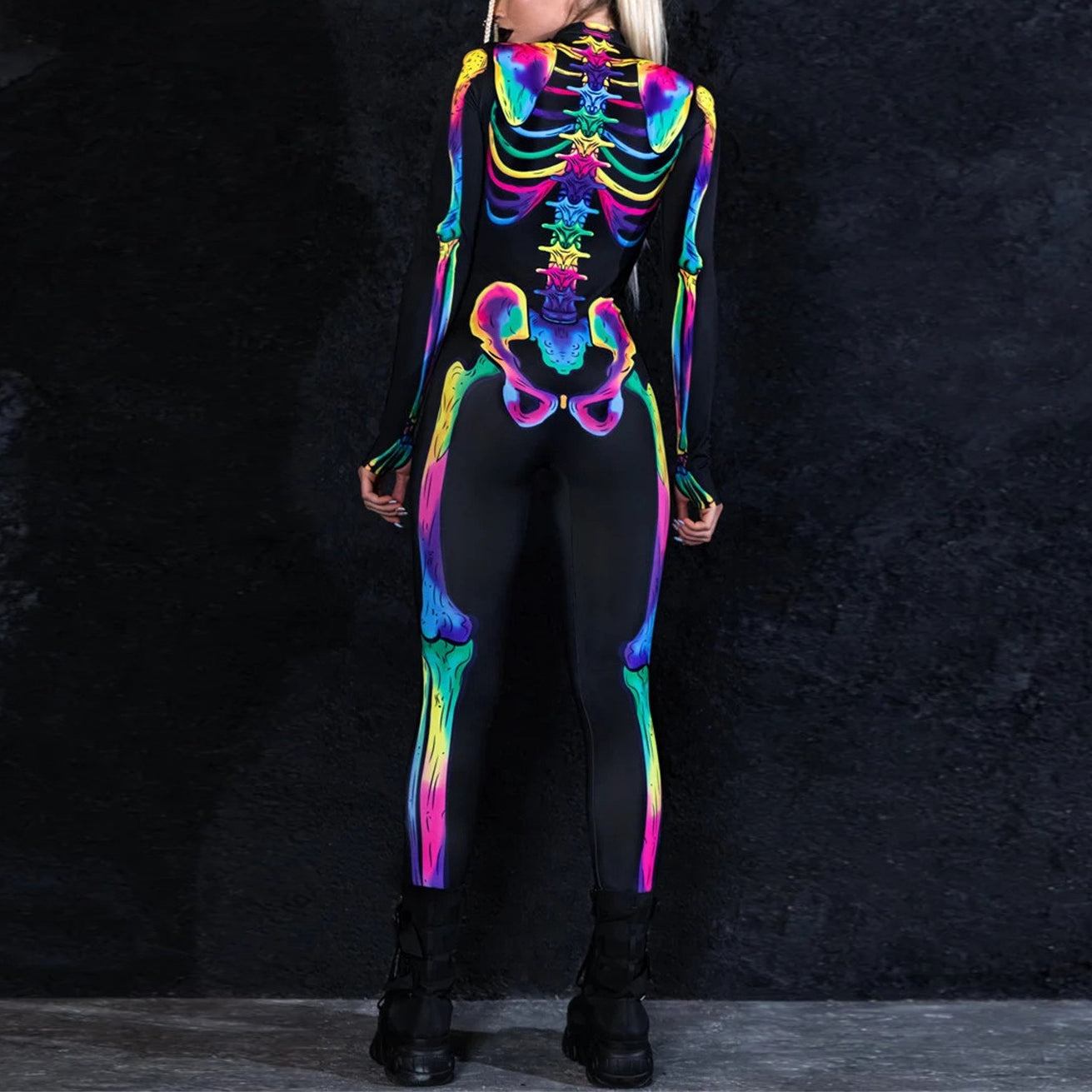 Skull Skeleton Rainbow Full Body Catsuit