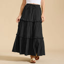 Retro Vintage Medieval Solid Maxi Skirt with Ruffle Trim - Retrorobe