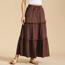Retro Vintage Medieval Solid Maxi Skirt with Ruffle Trim - Retrorobe