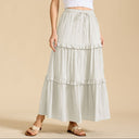 Retro Vintage Medieval Solid Maxi Skirt with Ruffle Trim - Retrorobe