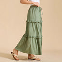 Retro Vintage Medieval Solid Maxi Skirt with Ruffle Trim - Retrorobe