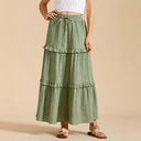 Retro Vintage Medieval Solid Maxi Skirt with Ruffle Trim - Retrorobe
