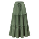 Retro Vintage Medieval Solid Maxi Skirt with Ruffle Trim - Retrorobe