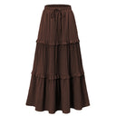 Retro Vintage Medieval Solid Maxi Skirt with Ruffle Trim - Retrorobe
