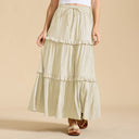 Retro Vintage Medieval Solid Maxi Skirt with Ruffle Trim - Retrorobe