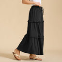 Retro Vintage Medieval Solid Maxi Skirt with Ruffle Trim - Retrorobe