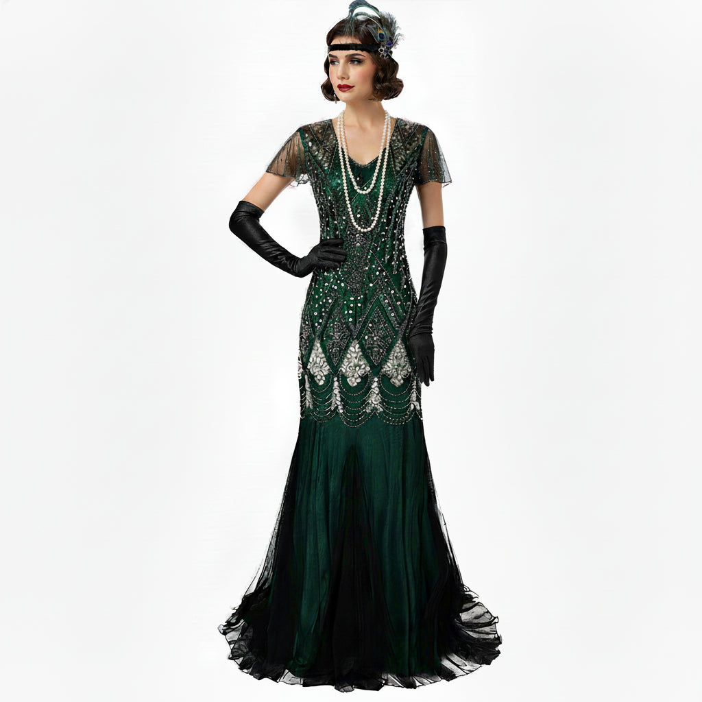 Art Deco Beaded Gown with Accessories Set