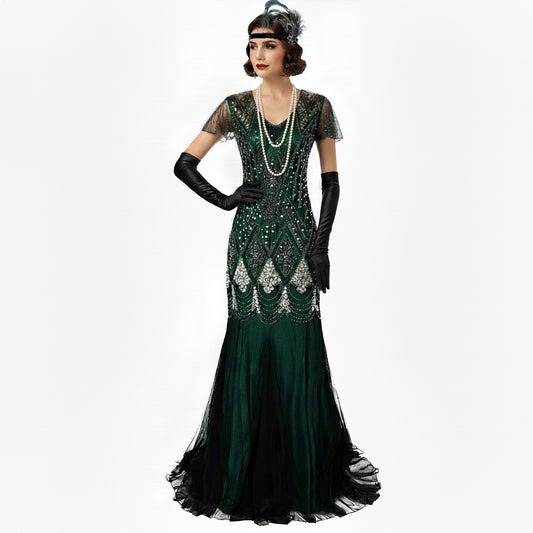 Art Deco Beaded Gown with Accessories Set
