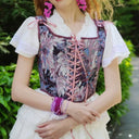 Cottagecore Jacquard Front Strap Herringbone Corset - Retrorobe