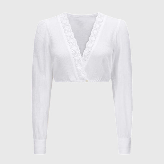 Oktoberfest White Lace Long Sleeve Dirndl Blouse