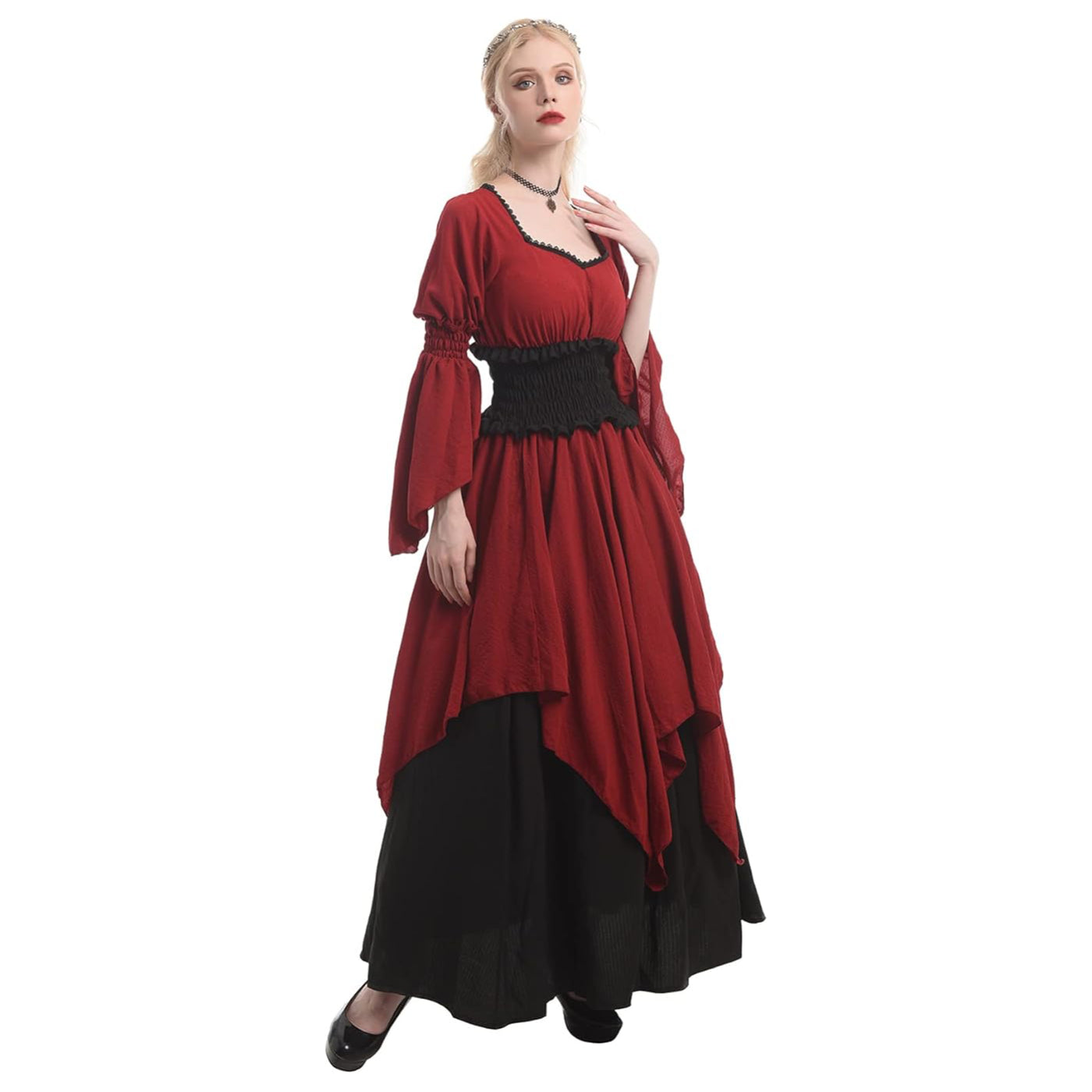 Robe rouge rétro vintage victorienne pour femme