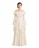 Renaissance-Inspired Off-Shoulder Ruffle Maxi Dress