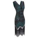 Green Tassel Fringe Flapper Dress Set with ACCs