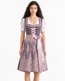 Oktoberfest Purple Embroidered Dirndl Dress with Lace Apron and Blouse