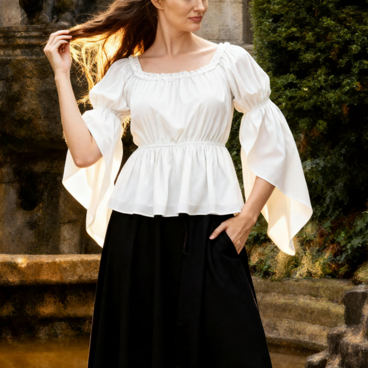 Renaissance Slit Sleeve Off Shoulder Tops