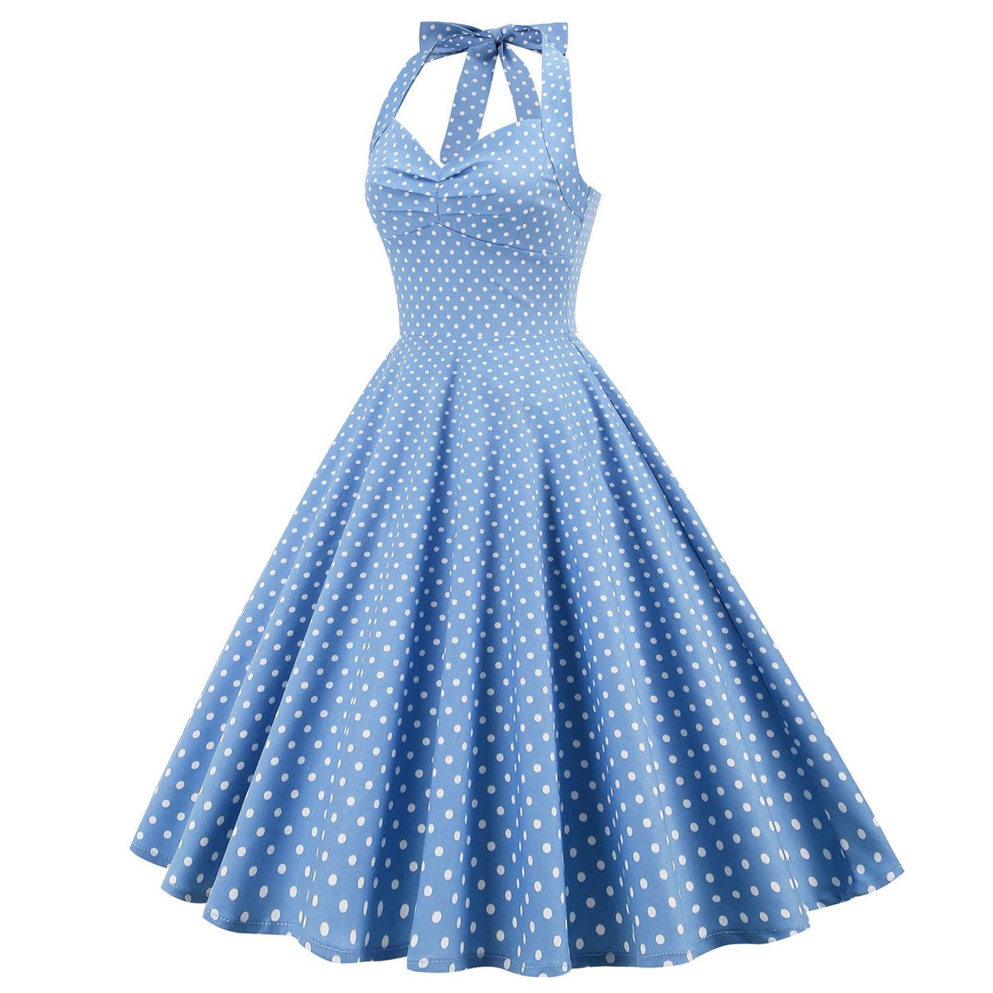 Women's 1950s Polka Dot Halter Neck Swing Dress