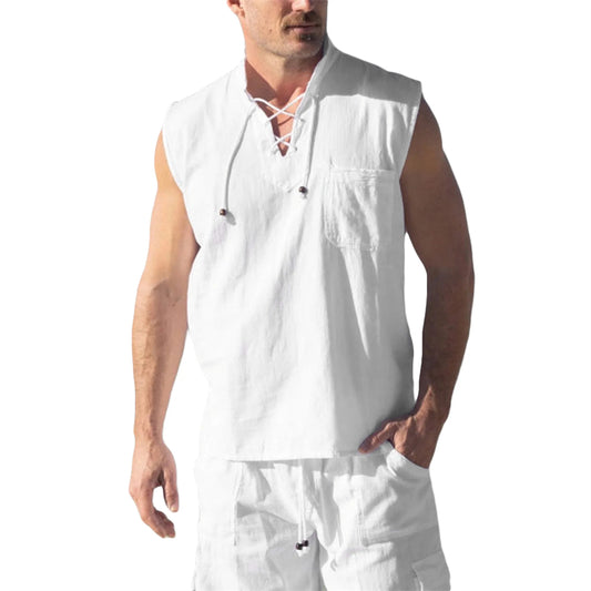 Medieval Pirate Style Linen Cotton Blend Drawstring Shirt - Retrorobe