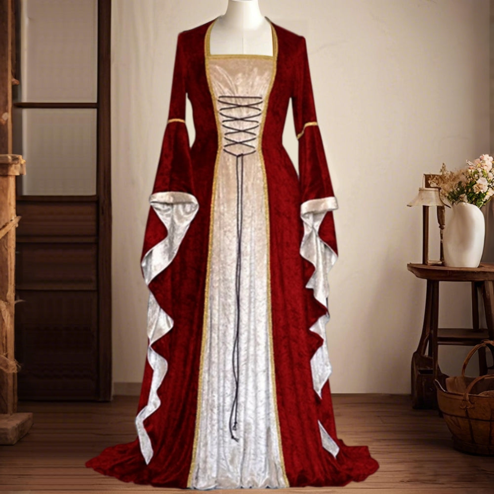 Medieval Velvet Trumpet Sleeves Dress Plus Size