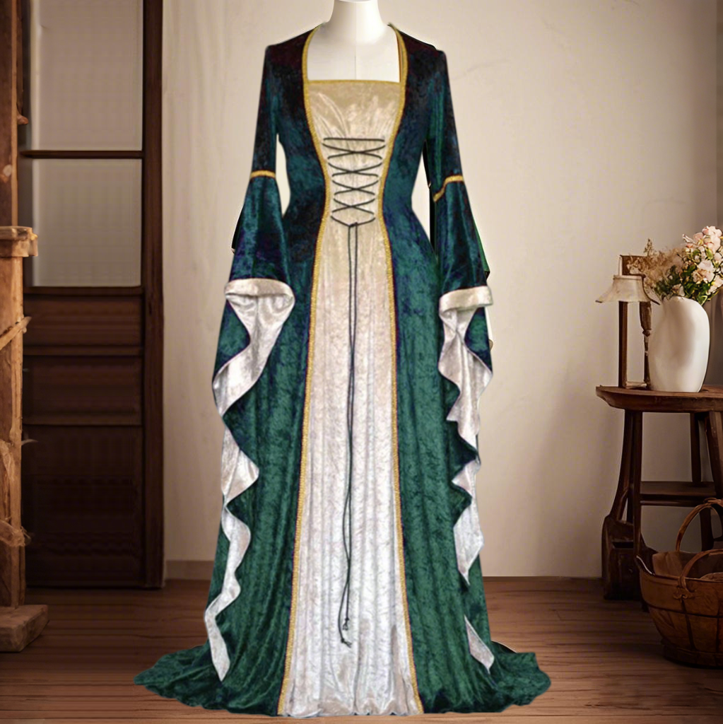 Medieval Velvet Trumpet Sleeves Dress Plus Size