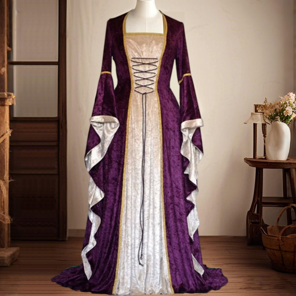 Medieval Velvet Trumpet Sleeves Dress Plus Size