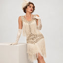 Women's Ivory 1920s Tiered Fringe 6-Piece Set