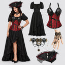 Women's Gothic Pirate Corset Dress 5-Piece Costume Set