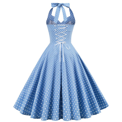 Women's 1950s Polka Dot Halter Neck Swing Dress