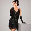 Women's Black 1920s Chevron Fringe 6-Piece Set