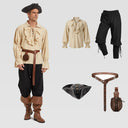 Men's Beige Ruffled Pirate 5-Piece Costume Set