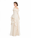 Renaissance-Inspired Off-Shoulder Ruffle Maxi Dress