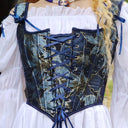 Renaissance Style Blue Pattern U-Back Corset Vest - Retrorobe