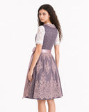 Oktoberfest Purple Embroidered Dirndl Dress with Lace Apron and Blouse