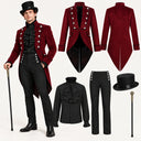 Men's Burgundy Button-Front Victorian Gentleman 5-Piece Costume Set