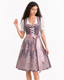 Oktoberfest Purple Embroidered Dirndl Dress with Lace Apron and Blouse
