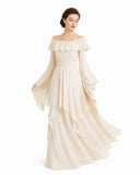 Renaissance-Inspired Off-Shoulder Ruffle Maxi Dress