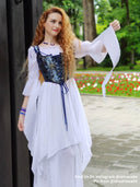 Renaissance Style Blue Pattern U-Back Corset Vest - Retrorobe