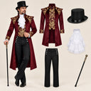 Men's Burgundy Gold-Scroll Victorian Gentleman 5-Piece Costume Set