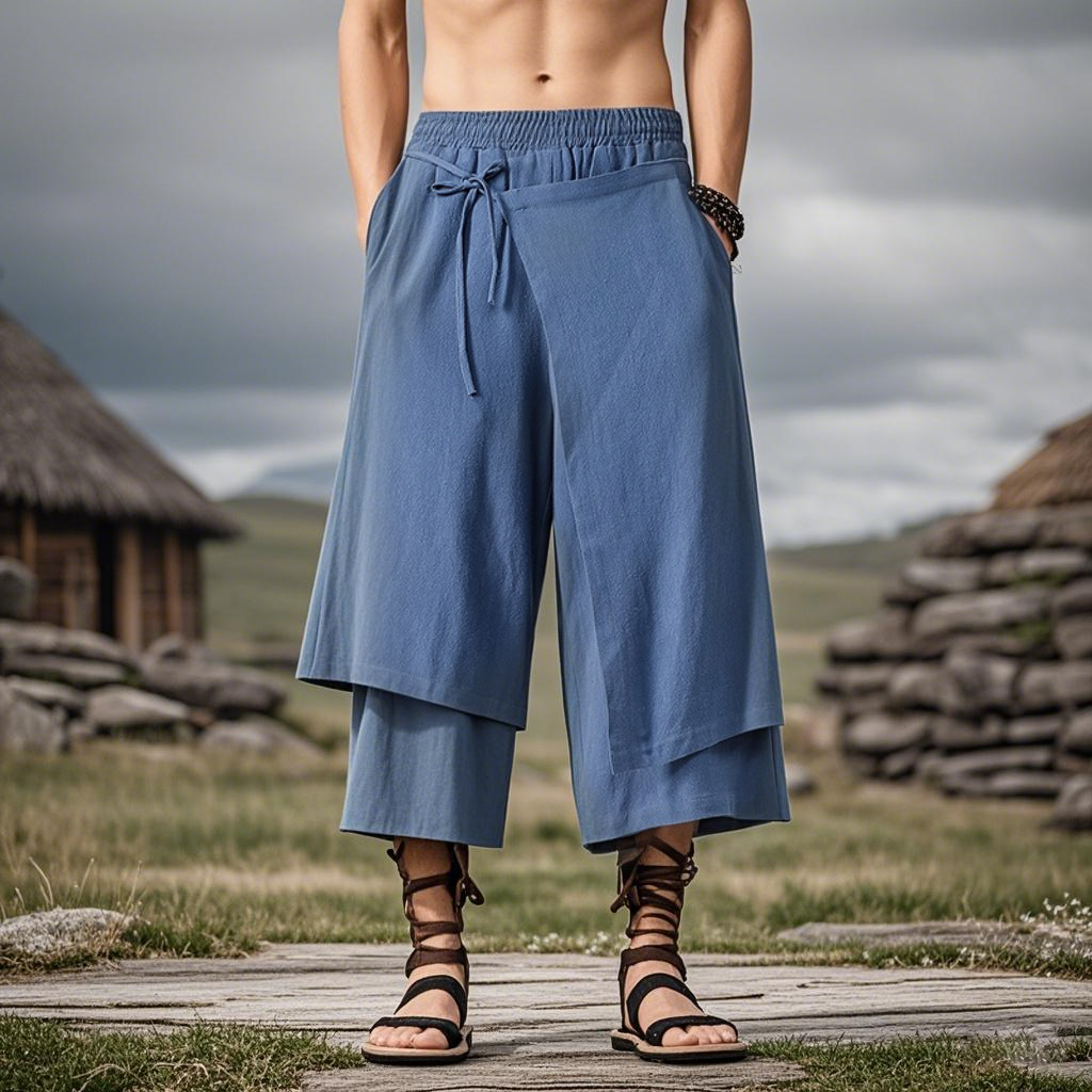 Retro Style Faux Two Piece Design Linen Pants - Retrorobe