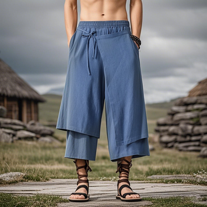 Retro Style Faux Two Piece Design Linen Pants - Retrorobe